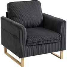 HOMCOM Accent Chair with Metal Legs and Spring Dark Grey