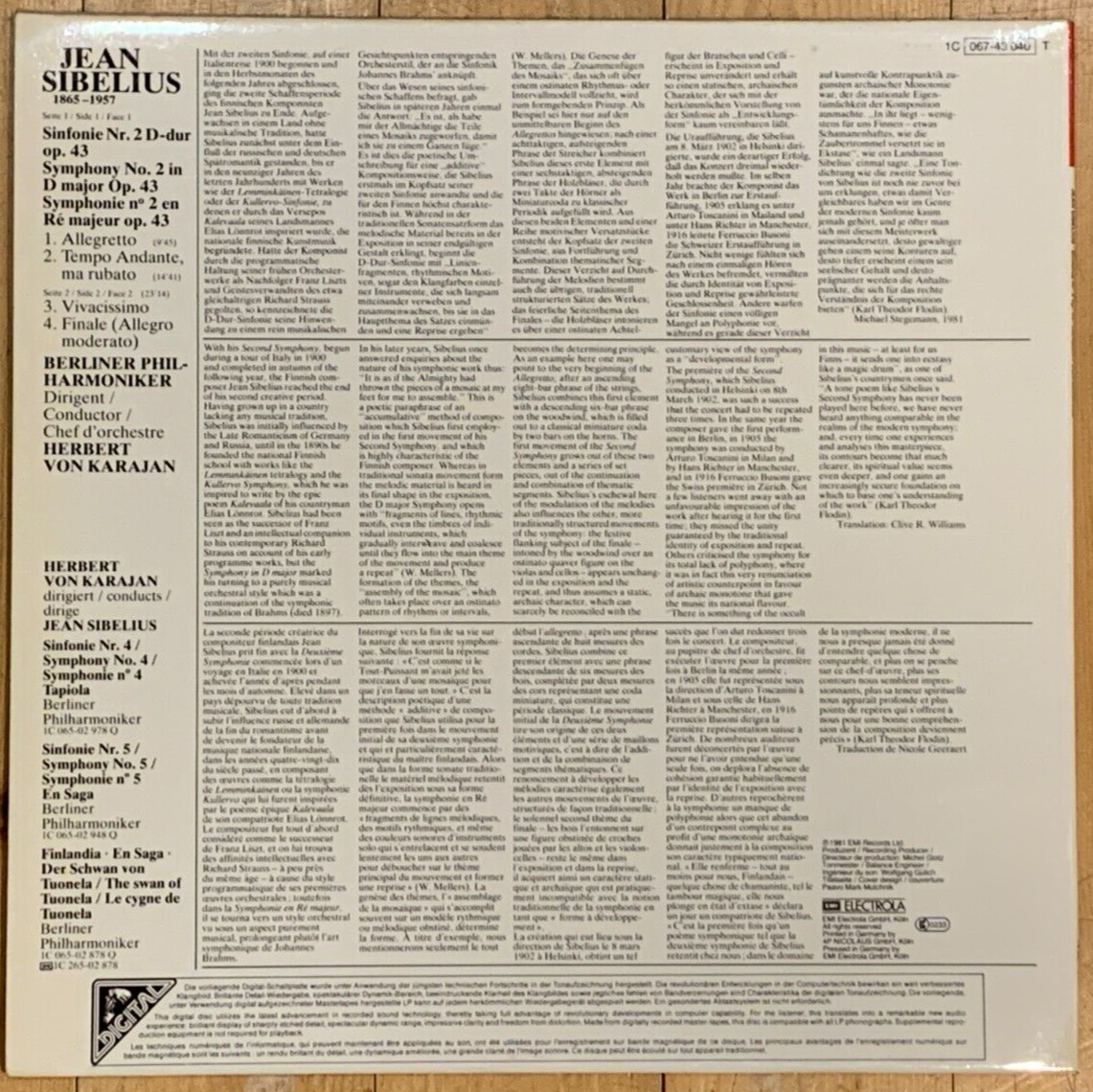 Sibelius Symphony No.2 HERBERT VON KARAJAN Original 1981 EMI