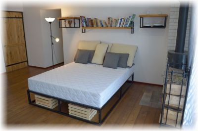 Modernes industrie doppel Metallbett Olimp 180x200 inkl. Lattenrost, Loft, weiß