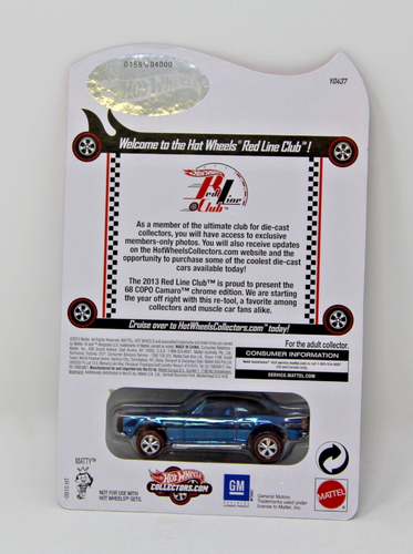 Hot Wheels RLC 1968 Copo Camaro 2013 Club Car Exclusive Blue #1585/4000 W/Button - Picture 4 of 6
