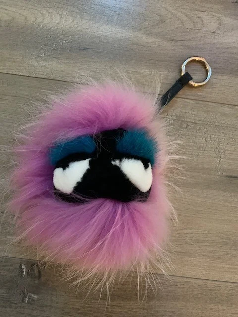 Fendi Monster Bug Bag Charm Fur with Leather Neutral Multicolor