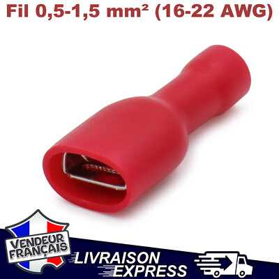 Lot De 10 Cosses à Sertir Faston Femelle 6.3mm - Pour Câbles 0.5-1.5mm² / 16-22 AWG - Neuf