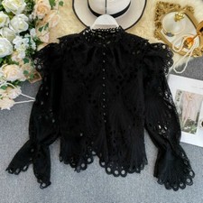 Damen Spitze Hohl Out Bluse Retro Top Gothic Lolita Fairy mit Unterhemd Neu