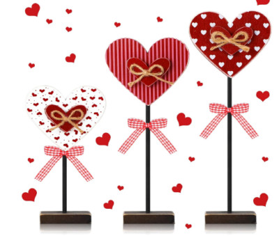 3 Pcs Valentines Day Heart Wooden SignValentines Decoration Free Shipping