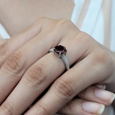 Natural Red Garnet Cushion Engagement Ring 925 Sterling Silver Promise Ring