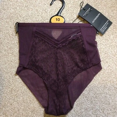 MARKS & SPENCER M&S Size 10 Autograph High Waisted Brazilian Knickers Lace Purple Sheer Rear