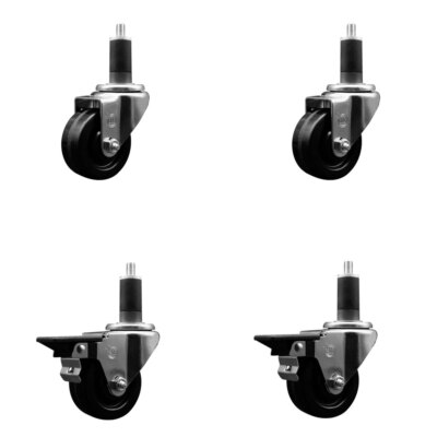 3 Inch Phenolic Wheel Swivel 1-1/4 Inch Expanding Stem Caster Set 2 Brakes SCC