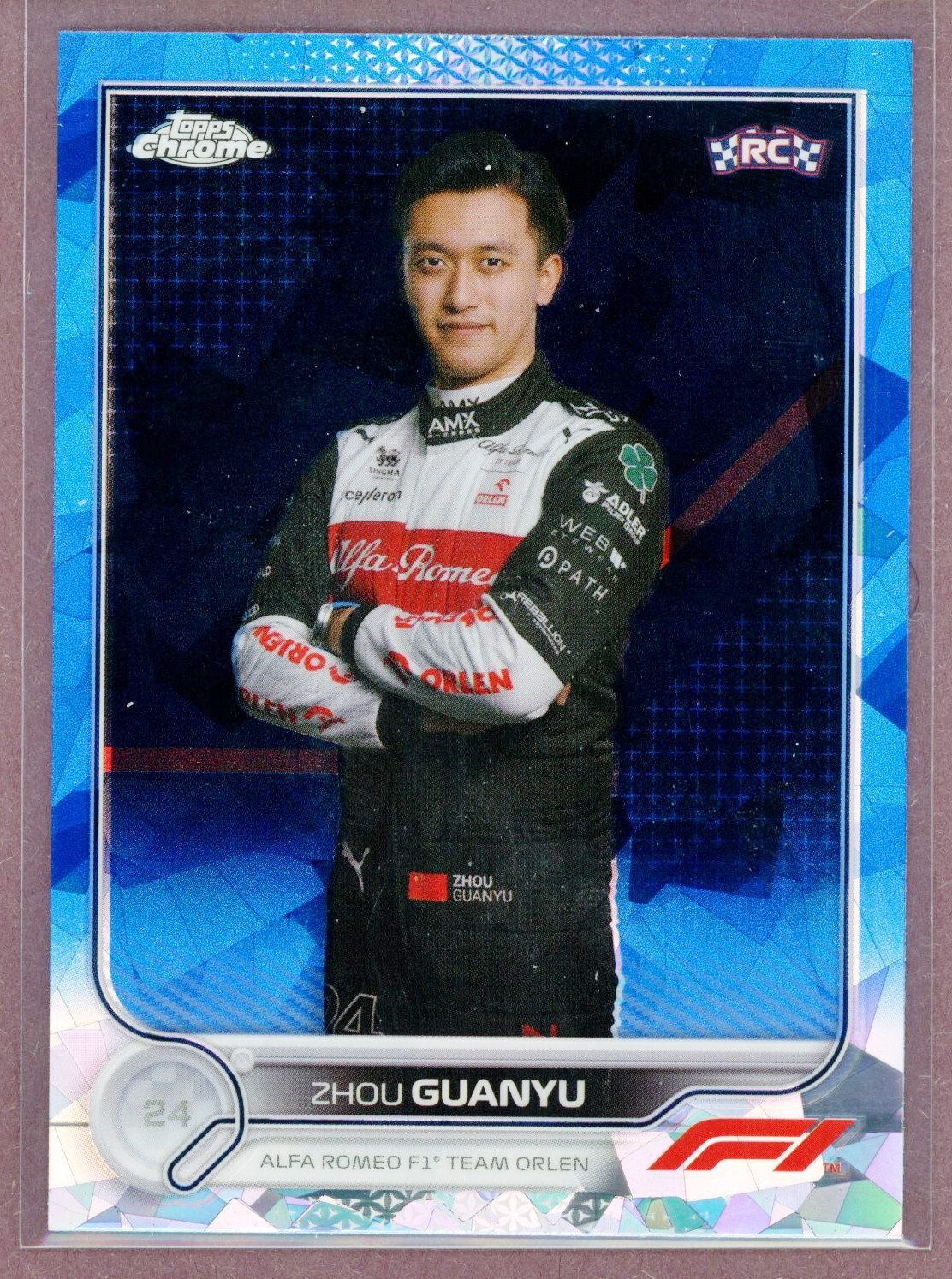 2022 Topps Chrome Sapphire Formula 1 F1 #65 Zhou Guanyu RC (F1 Stars) Portrait