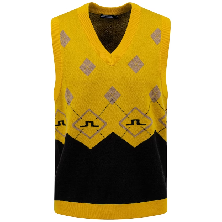 J. Lindeberg Argyle Knit Mens Medium Daylilly Yellow Vest NEW NWT