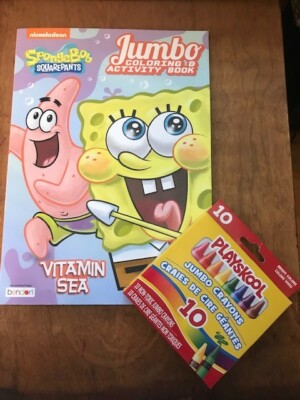 NICKELODEON SPONGEBOB JUMBO COLORING & ACTIVITY BOOK & PLAYSKOOL CRAYONS Set Of3