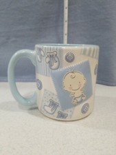 Baby Boy 3D Coffee Mug Raised Art 3.5 Inches Tall Burton  Burton White Blue