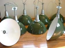 1-20" BENJAMIN 1945 Porcelain Pendant Industrial Green Vtg Warehouse Light +