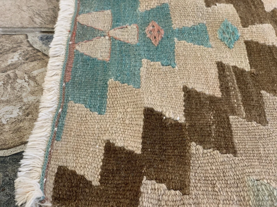 Anatolian Kilim Vintage Geometric Turkish Tribal Oushak Wool Area Rug 5.1x6.2 ft - Image 4 of 4