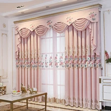 Custom European hollow embroidered chenille pink cloth curtain valance C958