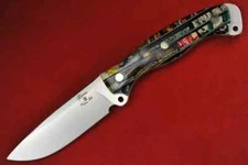 Busse Custom Mean Street Ergo .158" Satin INFI Blade, Brick Stacked Marble Stone