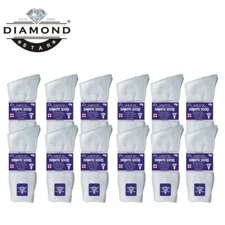 12 Pairs White Diabetic Crew Socks Health Men's Circulatory Calf Cotton 10-13