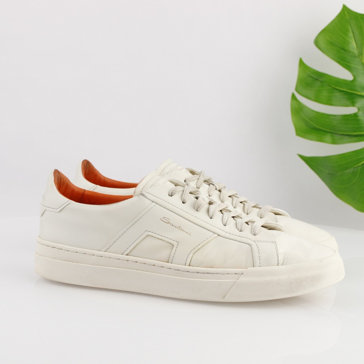Santoni Mens DBS1 Sneaker Size 11 White Leather Low Trainer Casual