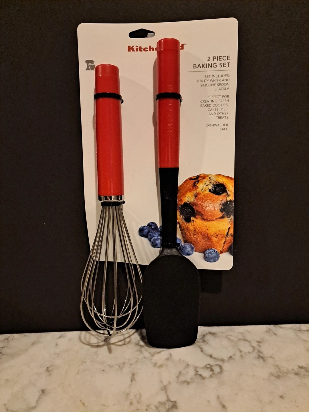 KitchenAid 2 Piece Candy Apple Red Baking Set Utility Whisk & Silicone Spoon...