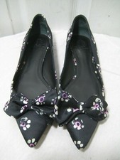 TORY BURCH Rosalind Ballet Flats Black Floral Slip On Bow Shoes Women's Size 6 M