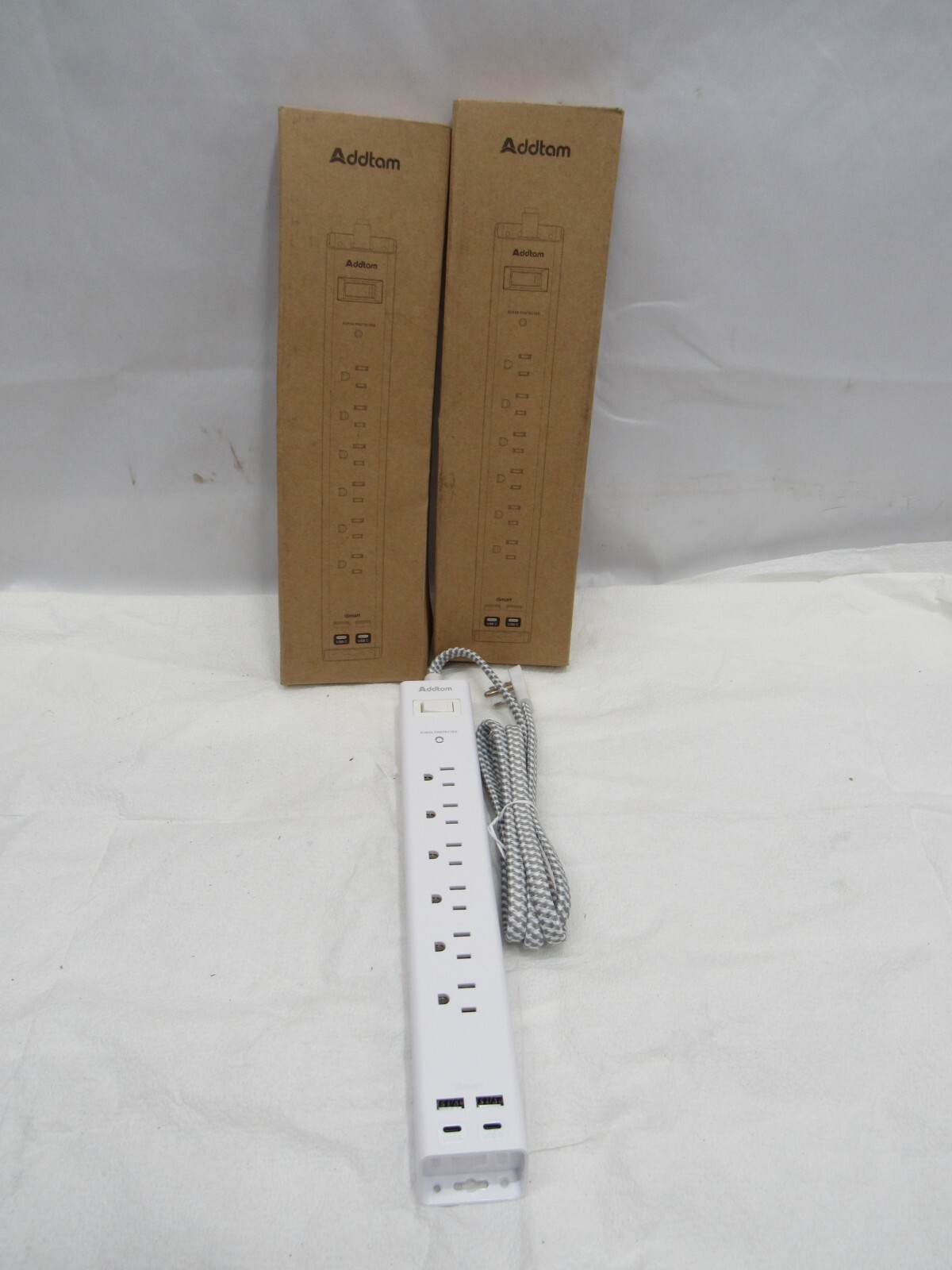 Lot of 2 Addtam Power Strip Surge Protector USB White P/N AD313