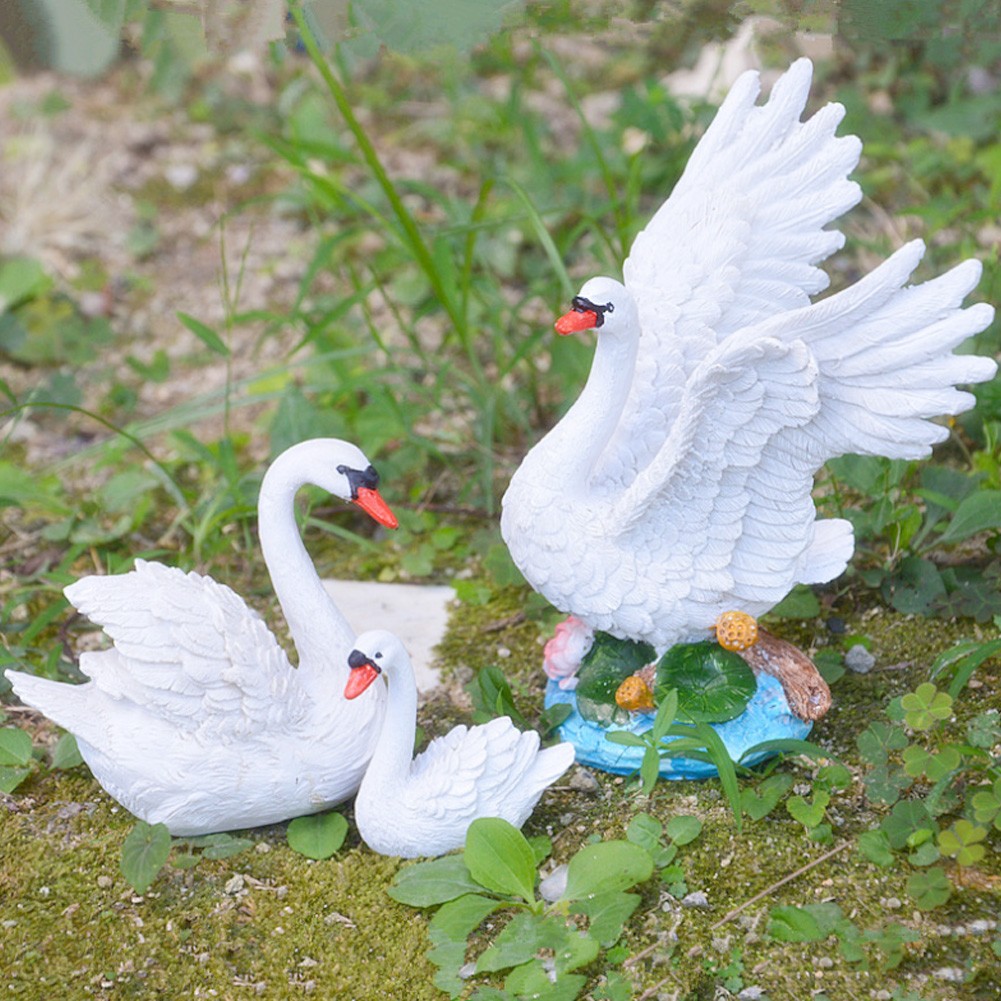 3pcs Lawn Garden Courtyard Resin High Simulation Swan Decoration Animal Orn BAJ