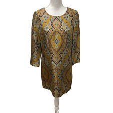 J Crew Silk Shift Dress Womens 4 Brown Paisley Artsy Teacher Business Career