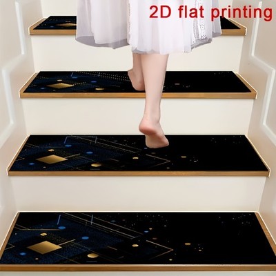 2D Printed Stair Mats Featuring a Starry Galaxy Design, Non-Slip Step Pads, An