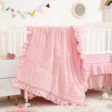 Baby Girl Crib Bedding Set 3 Piece Microfiber Tufted Ruffle Comforter Sheet