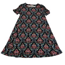 LOFT Shift Dress Women's Small Black Pink Blue Floral Print Short Sleeve NWT