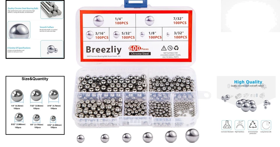 Шарики из хромированной стали высокой твердости — 600 шт. в 6 размерах для всех применений - Изображение 2 из 4