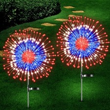 4th of July Decorations Outdoor Solar Lights, 2 Pack Fourth Red White and Blue