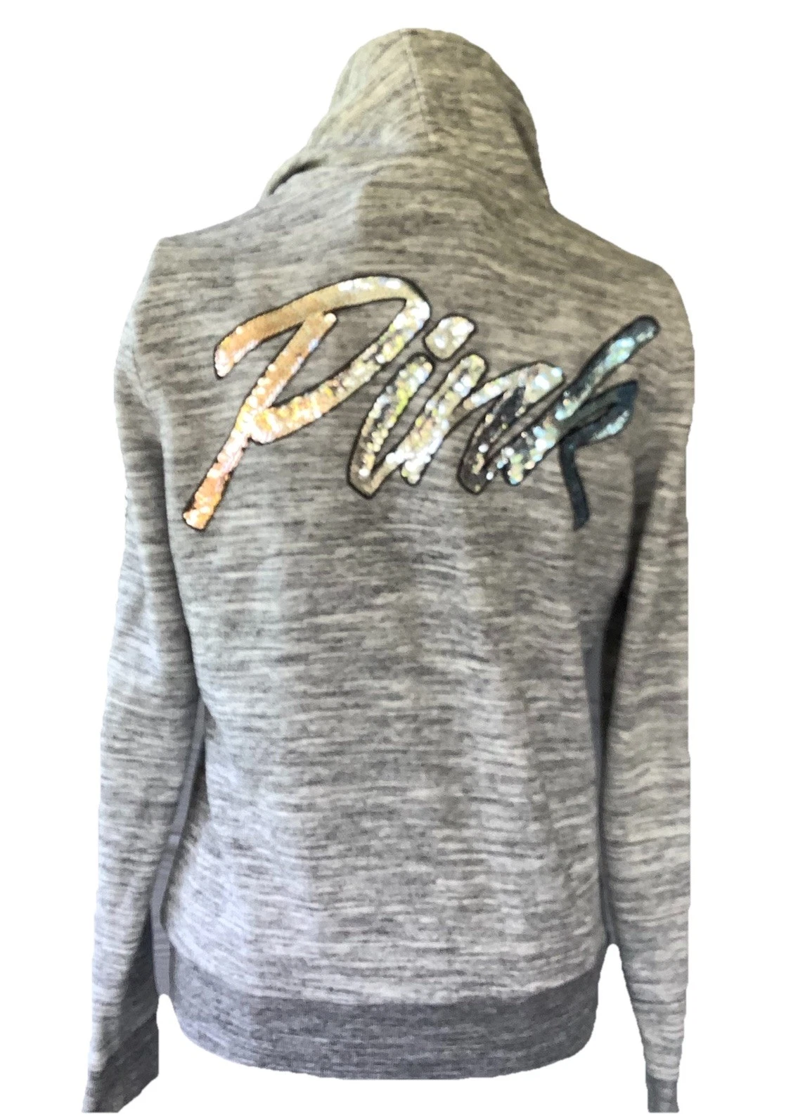 UNDERCOVER Felpa con cappuccio intera Victoria’s Secret ROSA XS grigio marna paillettes molto bella!