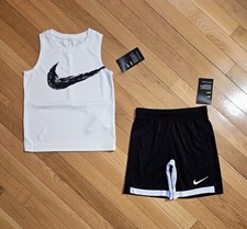 NEW Nike Little Boy Dri-fit Swoosh Tank Top  Short Set, White/Black sz 6 