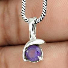 Solid Silver Amethyst Stone Anniversary Sister Birthday Engagement Bezel Pendant