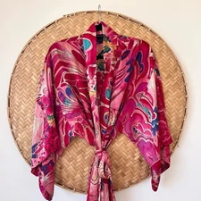 STUNNING VIBRANT VINTAGE NATORI KIMONO SWIMSUIT COVER-UP POOL-SIDE RESORT-WEAR