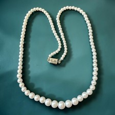 Faux Pearl Necklace Graduated Signed Japan Vintage 1950s 16 Inch Single Strand