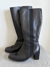 Clarks Springers Women’s Black Leather Knee High Square Toe Boots UK Size 5