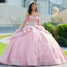 Quinceanera Dresses Princess Ball Gowns for Girl Lace Appliques Off Shoulder Bow