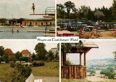 Hagen Teutoburger Wald Freibad Terrasse Park Blockhuette Panorama