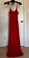 Express Red Maxi Dress M Open Back Spaghetti Straps Empire Waist Flowy Long