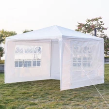 10'x10' White Canopy Party Wedding Tent Pavilion Cater 3 Sidewalls