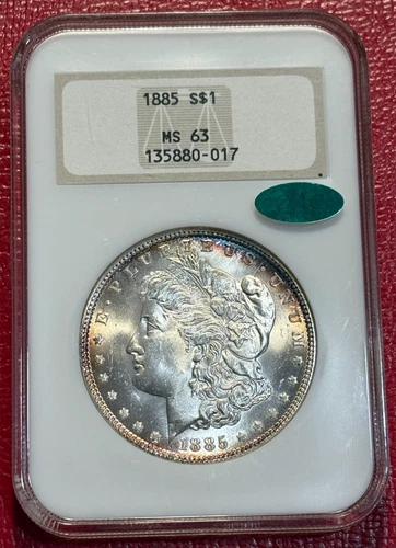 DUAL TONING NGC MS63 CAC 1885 P MORGAN SILVER DOLLAR-GOLD EMBOSSED GEN 3 HOLDER