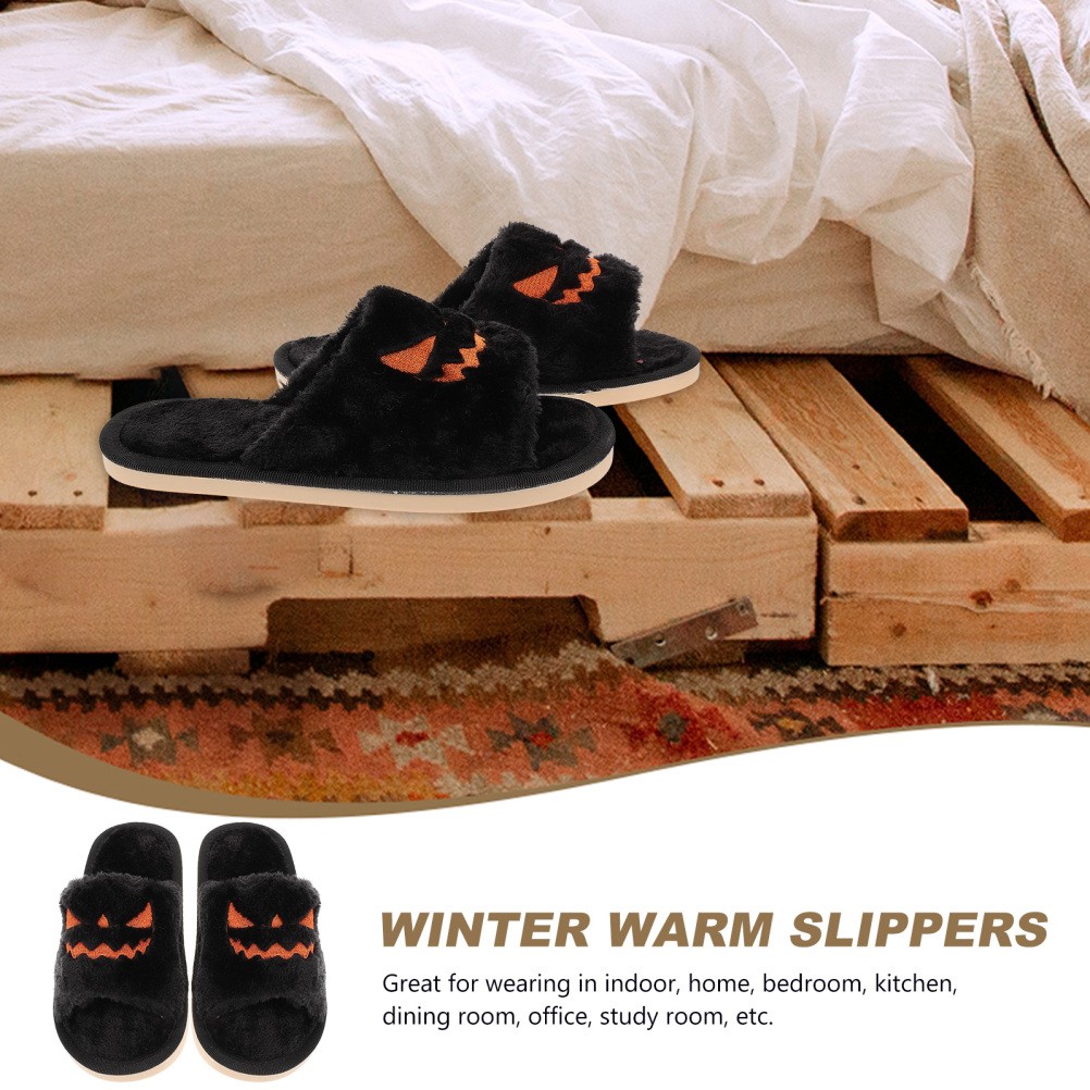 SAOLA 1 Paio Pantofole Halloween Zucca Pantofole Peluche Suola Antiscivolo Morbide