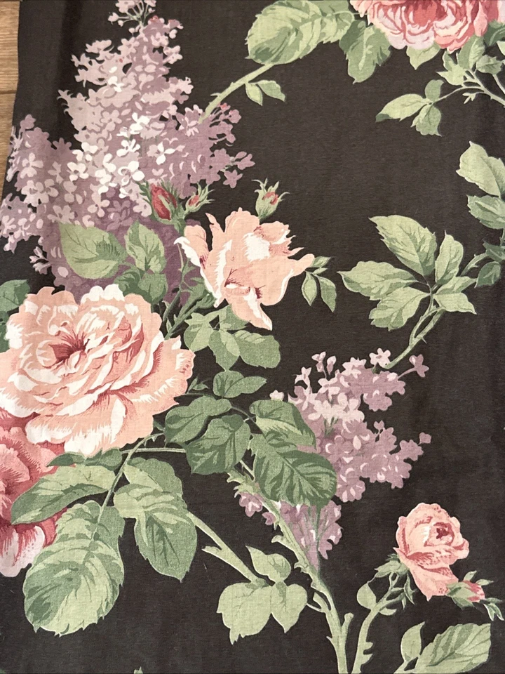 Polished Apple Floral Concord Fabric Black W Roses 44”x104” Cottagecore - Image 3 of 4