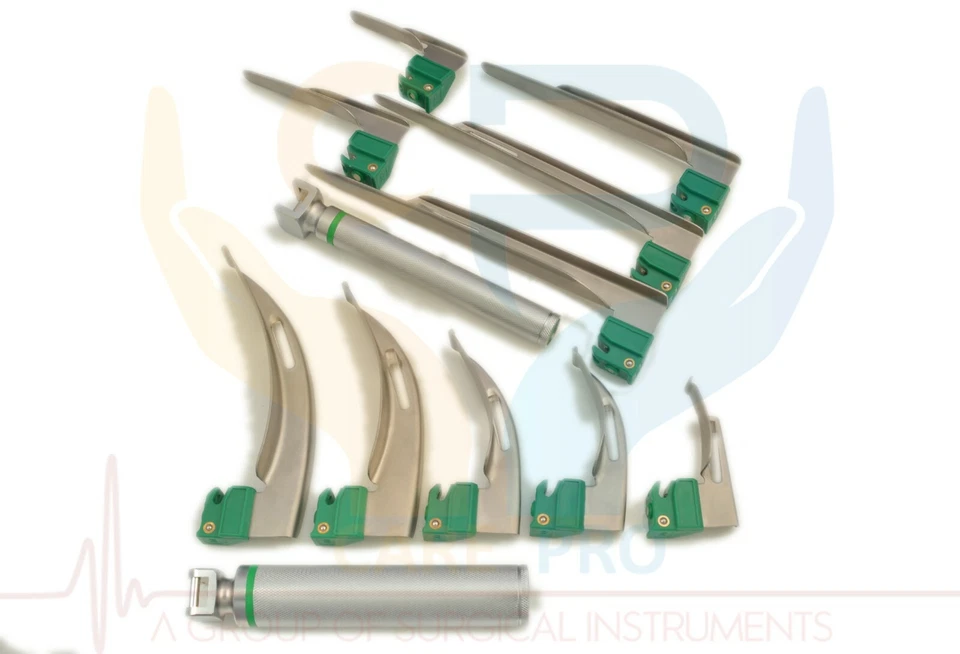 Laringoscopio de fibra óptica Mac + Miller EMT Anestesia Combo JUEGO 9 CUCHILLAS 2 ASAS Foto 4 de 4