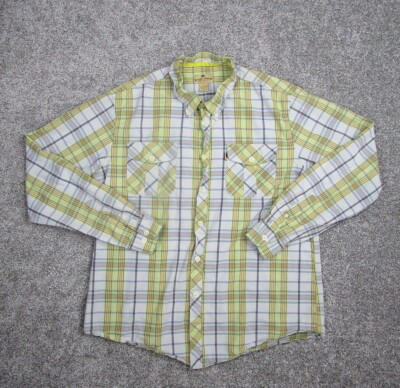 Buffalo Jackson Shirt Men Large Green Yellow Plaid Long Sleeve Cotton  Western