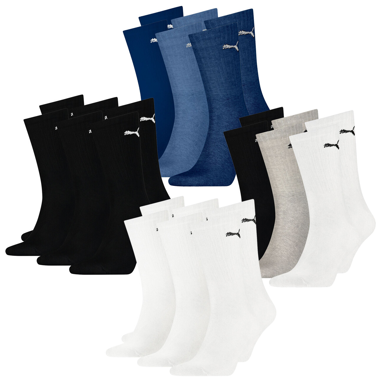 Calcetines Puma Unisex SPORT CREW LIGERO Paquete de 6 35-38 39-42 43-46 47-49