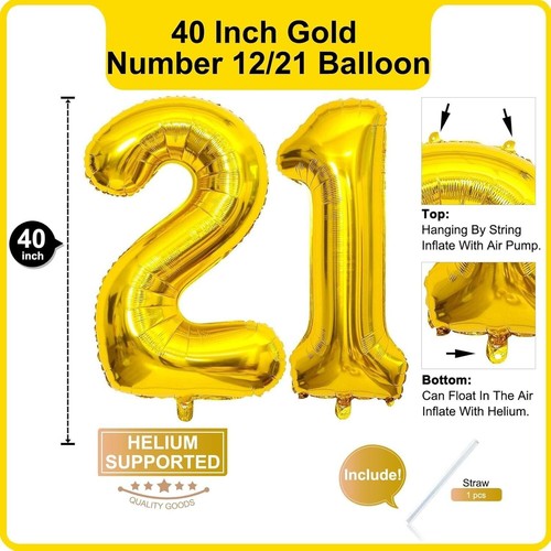 40" Large Gold Foil Number Balloon – Party Decoration for Birthday & Wedding - Picture 17 of 21