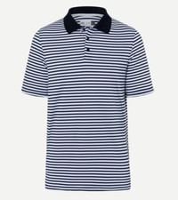 Kjus Luis Stripe Polo Shirt Mens 52/L navy Short Sleeve Golf Performance