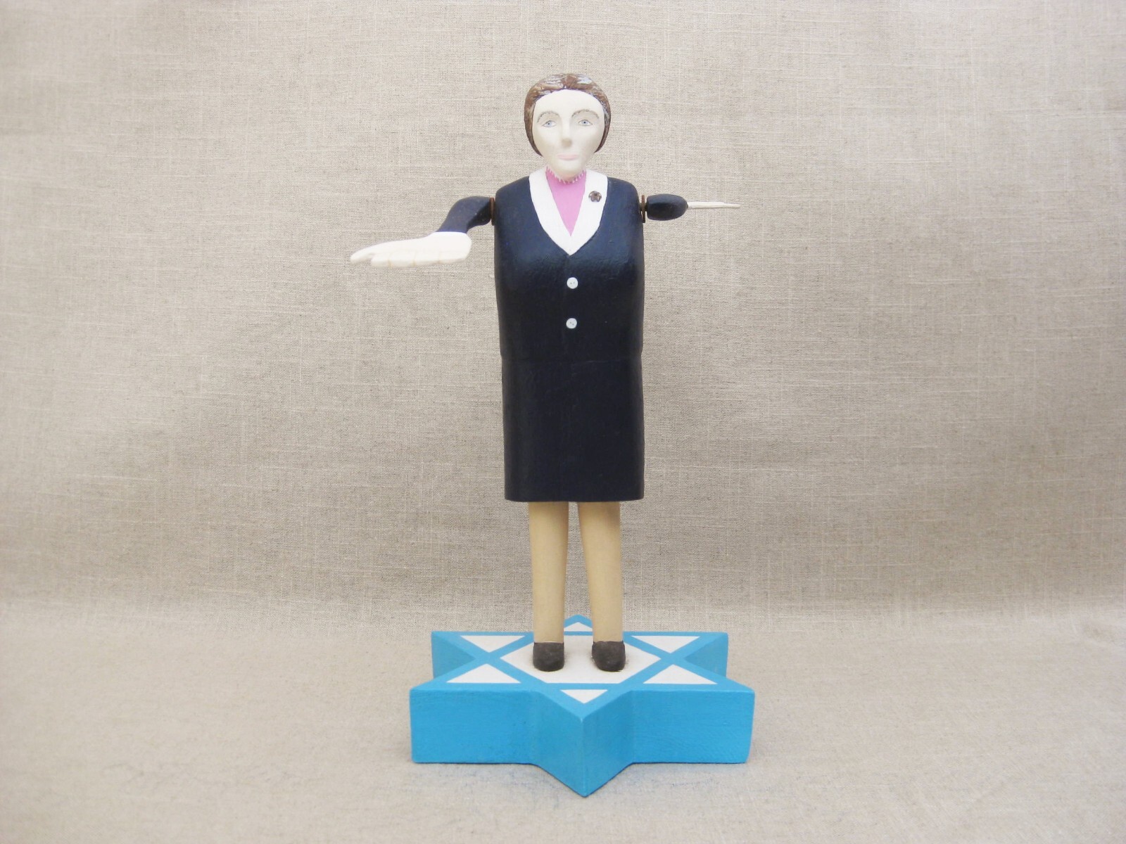 Volkskunst Vintage Whirligig Frauenportrait Judaica signiert Rubye Copus handgeschnitzt